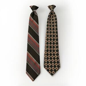 Lot of 2 Vintage Clip-On Ties - Ketch & Towncraft - Striped & Geometric Patterns